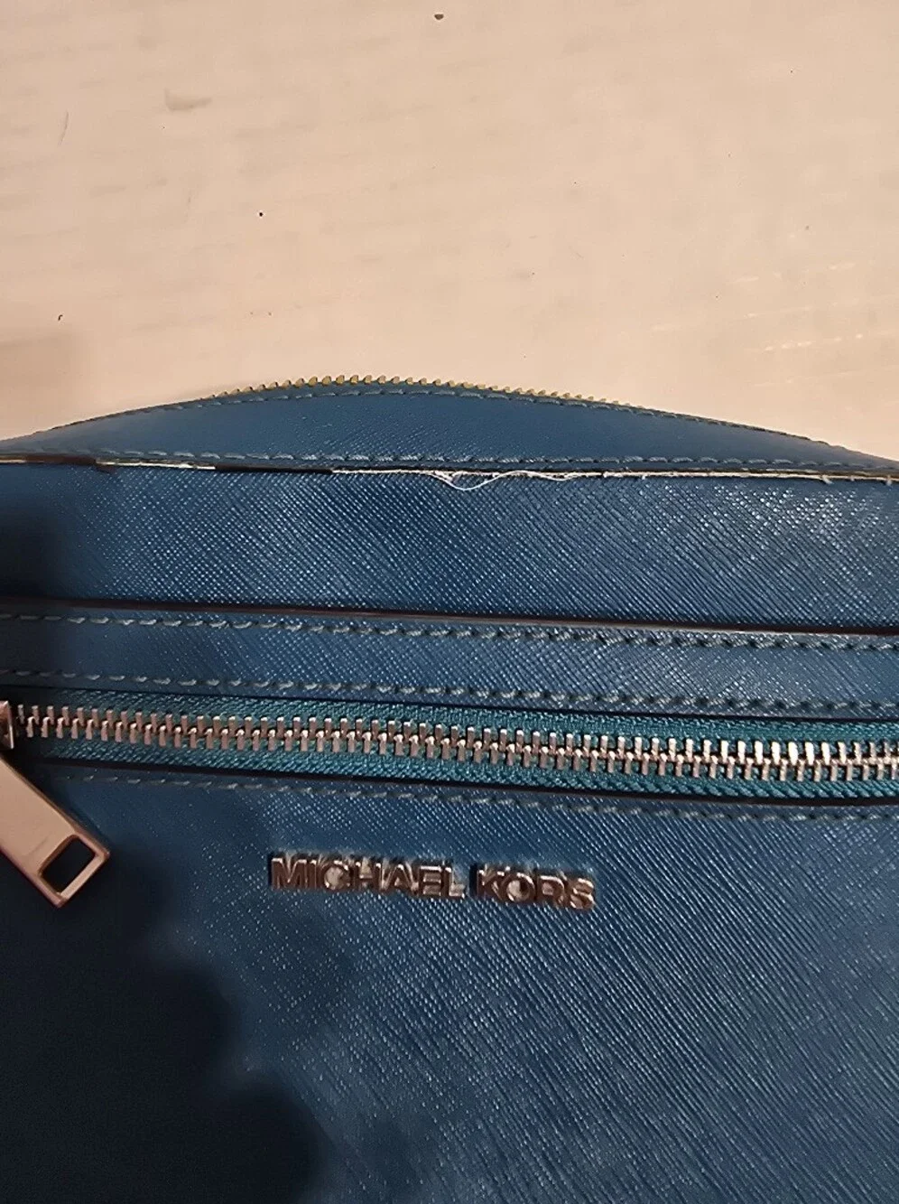 Michael Kors Jet Set Teal Blue Saffiano Leather Crossbody Bag